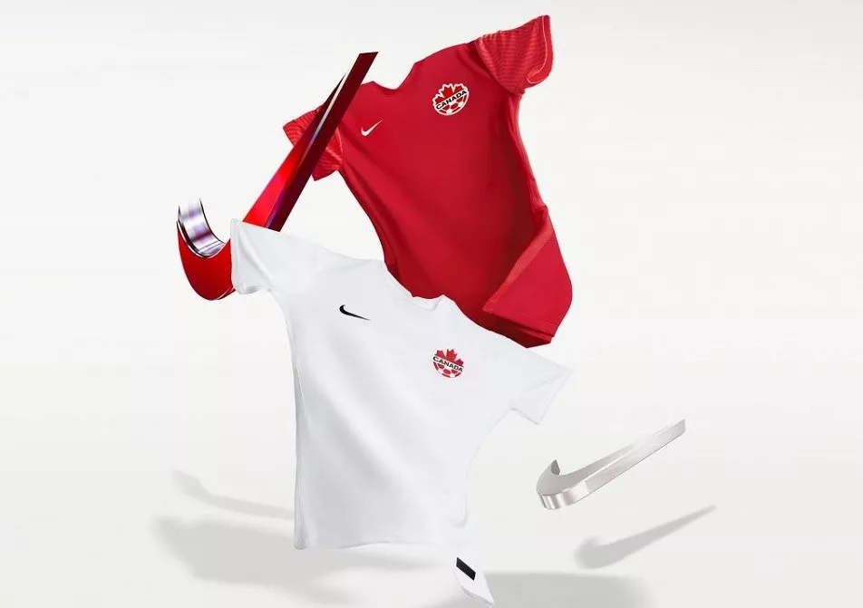 The Canada team's soccer jerseys for the 2022 World Cup. Photo - Nike