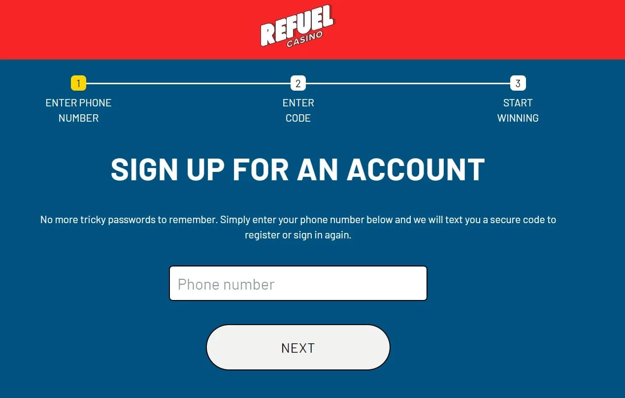 refuel casino sign up page